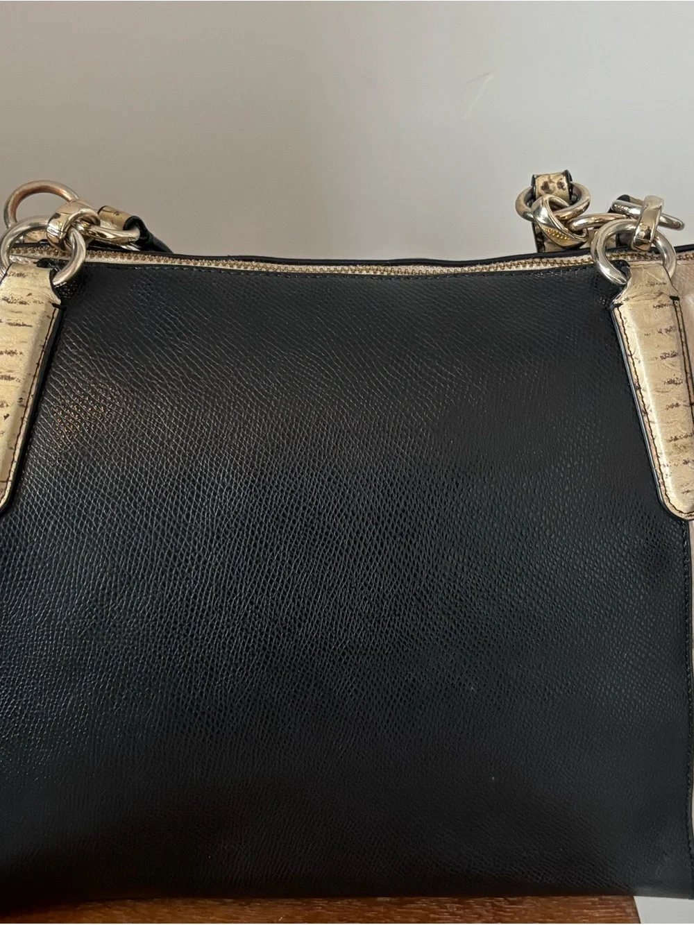 Coach Black and White Leather Shoulder Bag with Gold Hardware
